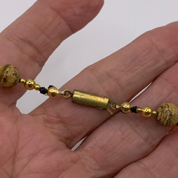 Carnelian Jasper Aqua Scarab Vintage Handmade Beaded Necklace J699 - Picture 11 of 11